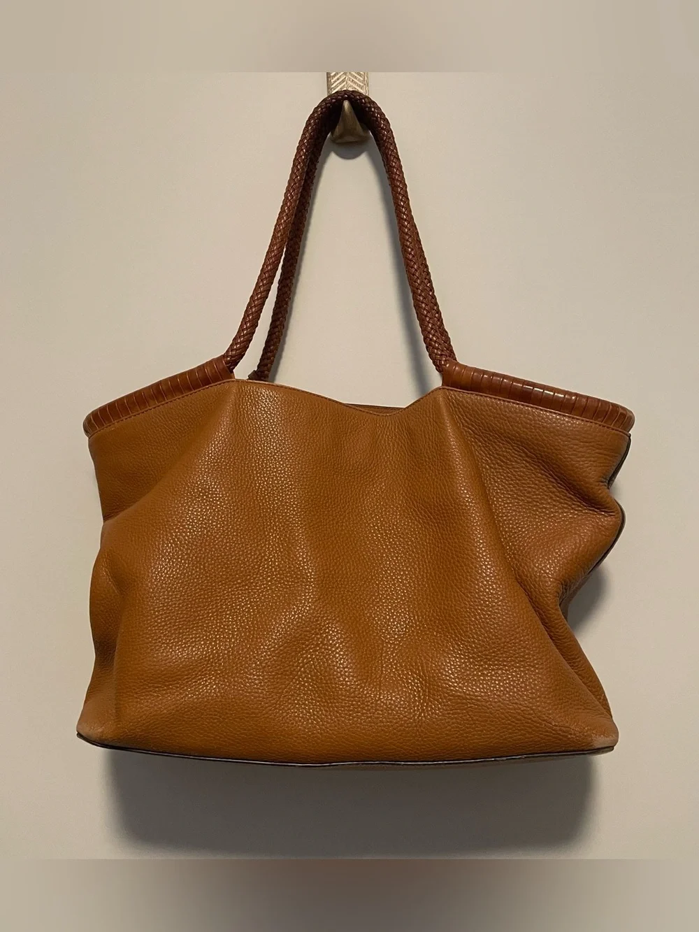 Tory Burch Taylor Tote Brown Pebbled Leather Braided Shoulder Bag Tassel Boho
